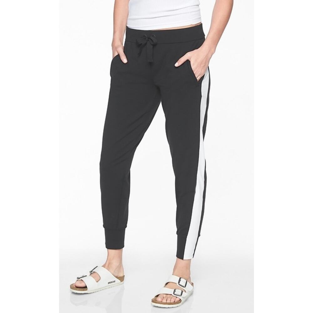 Athleta Metro Track Jogger Black White Side Stripe Pants Women’s Small